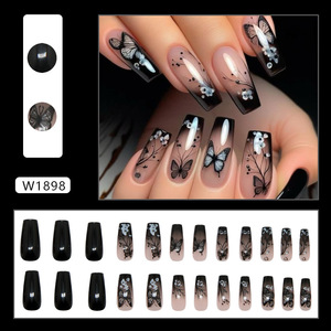 En gros, Faux ongles carrés de luxe à pression, foncés, résistants à l'usure, effet dégradé papillon, réutilisables, moyens, 24 pièces - Product Image 2