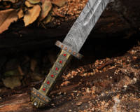 Épée Viking Ragnar Lothbrok en Acier Damas Poli Fait Main, Épée Antique Médiévale du Roi Ragnar, Épée de Sorcier, Cuir