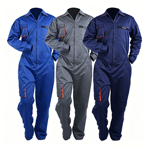 Combinaison de travail imperméable en microfibre, salopette de mécanicien en gris bleu marine avec fermeture éclair sur le devant et poches - Product Image 4