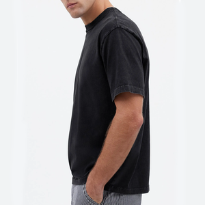 T-shirt décontracté noir délavé à l'acide, 100 % coton épais 230g, écologique, séchage rapide, coupe ample - Product Image 3