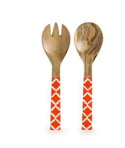Cucharas y espátulas de madera con estampado de esmalte, y juego de tenedor y cuchara para ensalada con estampado, para cocina y fiestas - Product Image 1