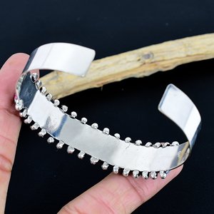 Vintage Style Cotton Candy & Wild Horse Gemstone Multistone Handmade Tibetan Silver Plated Adjustable Bangle for Unisex - Product Image 3