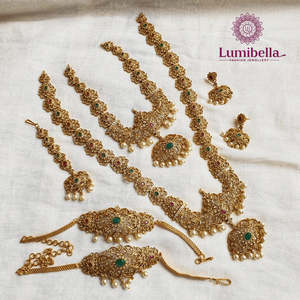 Antique Gold Plated 24K Ruby Bridal Jewelry Set for South Indian Wedding - Product Image 2