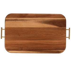 Plateau décoratif rectangulaire en bois, design minimaliste, emballage individuel, avec poignées en laiton - Product Image 6