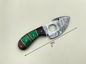 Cuchillo de acero de Damasco de hoja fija con gancho para desollar, mango de madera de espiga completa, para caza industrial, desollado, camping y actividades al aire libre, ODM/OEM, con funda - Product Image 5