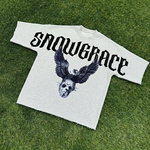 Snowgrace Men's Oversized T-<b>Shirt</b> With Eagle Skull Print Street Style Short Sleeve O-Neck 100% Cotton Jersey Fit - Product Image 3