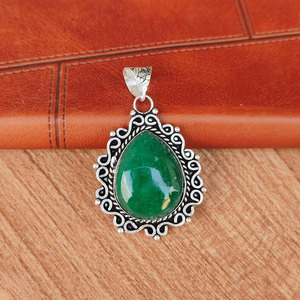 Collier pendentif goutte d'eau vert en laiton fait main, design filigrane vintage, bijoux ethniques bohèmes faits à la main, cadeau pour femme - Product Image 4