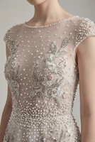 Robe de soirée de luxe écologique brodée à la main, simple, avec perles et traîne, longueur ras du sol, silhouette trompette/sirène, pour soirée