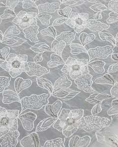 Tissu brodé perlé personnalisé, tissu à sequins, tissu dentelle, tissu organza pour kaftan, abaya, robe, textile, exportateur et acheteur en gros - Product Image 5