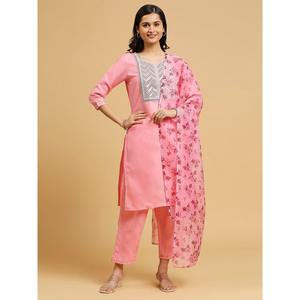 Ensemble haut et bas roses pour femmes avec broderie en organza et impression numérique Dupatta - Product Image 1