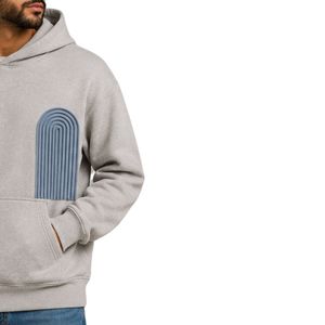 Sweat à capuche gris personnalisé pour homme en molleton de coton épais, broderie géométrique, style streetwear, fabricant de marque privée - Product Image 4