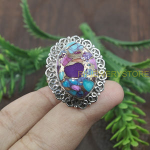 Pink Blue Copper Turquoise 925 Sterling <b>Silver</b> <b>Ring</b> Handmade Mosaic Inlay Vintage <b>Statement</b> Jewelry Women Gift for Anniversary - Product Image 6