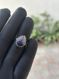 925 Sterling Silver Handmade Statement <b>Ring</b> <b>Lapis</b> <b>Lazuli</b> Natural Blue Pear Gemstone Bohemian September Birthstone Jewelry Gift - Product Image 4