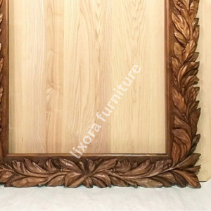 Handmade Wooden Wall <b>Mirror</b> Frame <b>Rectangular</b> Traditional Carved Leaf Design Brown Decorative <b>Mirror</b> - Product Image 2