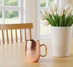 Mug en cuivre de luxe Welyo avec poignée, design martelé, grande capacité, vaisselle de bar vintage - Product Image 2