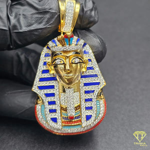 Pendentif de luxe style Pharaon égyptien Roi Toutankhamon, bijou hip-hop tendance entièrement serti de pierres, pendentif à caractère unique, bijou de fête brillant - Product Image 3