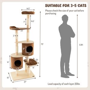 Albero di gatto in legno a 6 livelli con 2 piattaforme di condomini rimovibili e Scratcher di gatto - Product Image 4