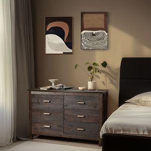 ตู้ลิ้นชักไม้จริงวีเนียร์สีน้ำตาล MDF สองแถว 6 ลิ้นชัก ขนาด 120*40*80 ซม. - Product Image 1