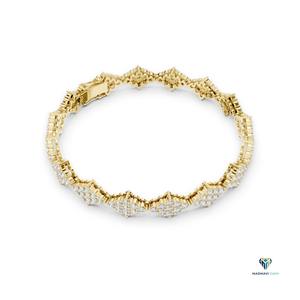 5.76 CT Yellow <b>Gold</b> Round Lab Grown Diamond Rhombus Cluster Link Bracelet in 14K <b>Solid</b> <b>Gold</b> - Product Image 3