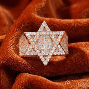 Mens Rose Gold Tone Moissanite Star <b>Ring</b> Luxury Hip Hop <b>Statement</b> <b>Ring</b> Fashion Jewelry for Men - Product Image 5