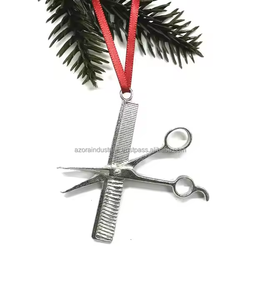 Étiquettes de barbier modernes personnalisées en métal plastique arbre de Noël ornements suspendus décoration de vacances boules arbre de Noël personnalisable - Product Image 1
