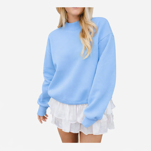 Comfort Wear Mockneck Sweatshirt Women Oversized Fleece Pullover Cozy Warm Casual Autumn Winter Streetwear Outfit - Product Image 1