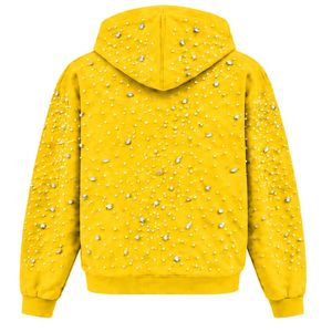 เสื้อฮู้ดซิปสีเหลืองทองประดับมุกและคริสตัลวิบวับ สไตล์ลำลองแนวสตรีทแวร์ แขนยาว มีกระเป๋า - Product Image 2