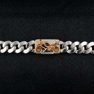 IGI Certified Motorcycle Link Diamond Bracelet in PT950 Platinum & 18K Gold Luxury <b>Men</b> Jewelry - Product Image 3