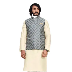 Silk Printed Readymade Kurta Pyjama With Nehru Jacket-gemektower.com.vn