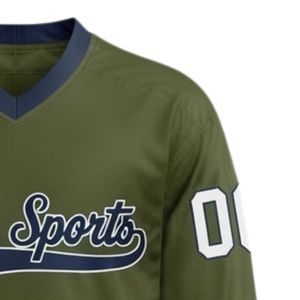Maillot de hockey sur glace sublimé vert olive pour hommes, col en V, rayé, en polyester, pour la performance sportive et les tenues d'équipe - Product Image 4