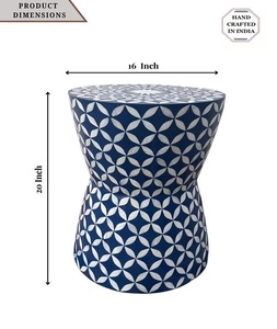 Tabouret industriel de luxe éco-responsable fait main avec incrustations de nacre et os, couleur personnalisable pour salon F S International - Product Image 2