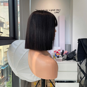 <b>Bob</b> <b>Wig</b> Natural Color with Bang Bone Straight Vietnamese Human Hair High Quality Super Double Drawn Wholesale Price - Product Image 1