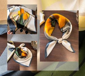 Nouvel Arrivage – Foulard Carré de Luxe en Soie Satinée Imprimée, Design Personnalisé, 90x90 cm, Châle Décontracté Multifonctionnel - Product Image 6