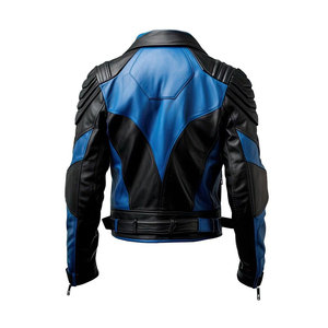 2026 Men Black & Blue Leather <b>Jacket</b> Genuine Lambskin Handmade Biker <b>Gothic</b> Coat Wholesale OEM ODM - Product Image 2