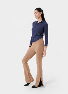High Waist Full Length <b>Flared</b> Leg Yoga <b>Leggings</b> With Side Stripe Seamless Spandex Nylon Women Pants - Product Image 2