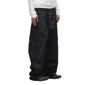 Customizable Vintage e Baggy <b>Jeans</b> for Men Stone washed Denim Pants Wide Leg Hip Hop Style Pure Casual Wear - Product Image 4