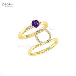 Anillo Apilable de Amatista Africana de 5mm con Corte Redondo y Halo de Diamantes en Oro Sólido de 14k de Proveedor Mayorista - Product Image 6