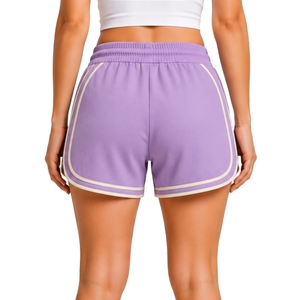 Lavender <b>Womens</b> Athletic Running <b>Shorts</b> Contrast Piping <b>Elastic</b> Drawstring <b>Waist</b> Gym Fitness Training Customized OEM Activewear - Product Image 2