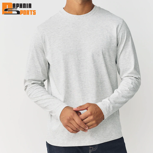 High Quality Full Sleeve Shirt for Men 100% Cotton Plain Grey Clothes Fashion Men's Breathable Round Neck Long Sleeve T-shirt - Product Image 2