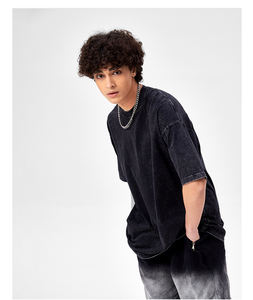 ผู้ผลิตขายส่งเสื้อยืดคอตตอนผู้ชายทรงโอเวอร์ไซส์ แขนสั้น ผ้าถักเนื้อนุ่ม สีพื้น สำหรับฤดูร้อน รับสั่งทำตามแบบ - Product Image 5