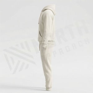 Survêtement unisexe à capuche en coton couleur unie, coupe longue, décontracté, avec cordon de serrage et poches latérales - Product Image 3