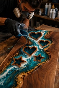 Handmade Wood Resin Cremation Urn Ocean Blue Hearts Stars American Style Durable Eco-Friendly Decor - Product Image 6