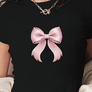 delicate <b>pink</b> <b>bow</b> women's fashion short t-shirt - Product Image 3