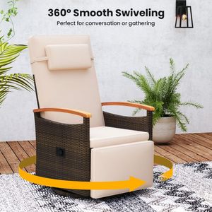 Sedia Reclinabile da Patio in Rattan con Schienale e Poggiapiedi Regolabili, Girevole a 360 Gradi - Product Image 5