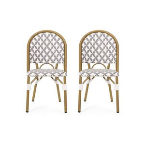 Set di 2 Sedie da Bistrot Francesi in Rattan PE e Alluminio per Esterni, Finitura Grigia e Bianca Effetto Bambù, Arredamento da Patio - Product Image 2