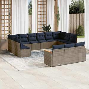 Set di divani da giardino per esterni, 13 pezzi, in polyrattan grigio con cuscini, design contemporaneo per patio o giardino - Product Image 3
