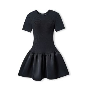 Robe mini évasée noire à taille basse, manches courtes, coupe trapèze, décontractée, pour le bureau et le quotidien [V387] - Product Image 6