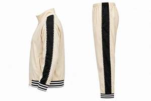 Ensemble de survêtement personnalisé pour homme, deux pièces, avec fermeture éclair intégrale, de haute qualité, vierge, pour l'échauffement et le jogging, avec bordure rayée, vêtements de sport - Product Image 4