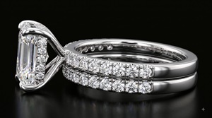 Ensemble de mariage éternité à halo caché taille émeraude, diamant de laboratoire, bague de fiançailles et de mariage, certifié IGI, or massif 14K, luxe - Product Image 4