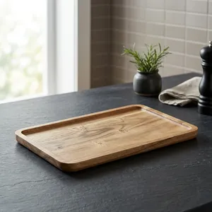 Rectangular Wood Storage <b>Tray</b> Rustic Design Durable Indoor Kitchen Use Tabletop - Product Image 2